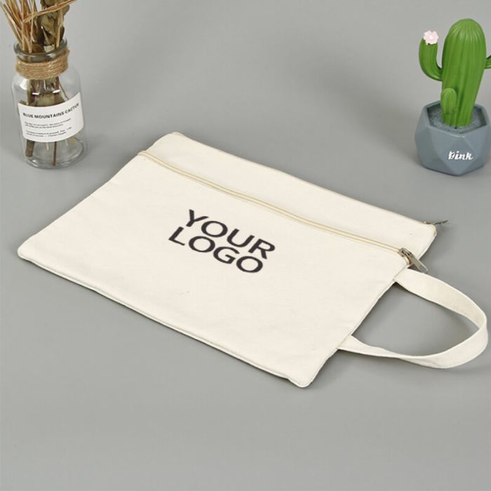 Custom Dual Compartments Cotton Makeup Bag 8"W x 6"H Reusable Cosmetic Bag for Home Travel