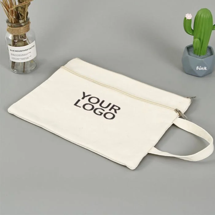 Custom Dual Compartments Cotton Makeup Bag 8"W x 6"H Reusable Cosmetic Bag for Home Travel