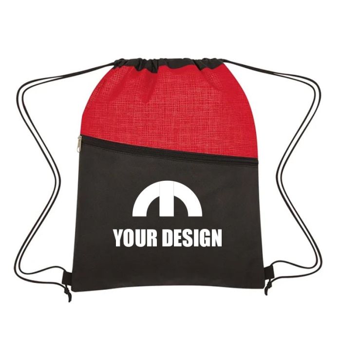 Custom Durable Crosshatch Two-Tone Non-Woven Drawstring Bag 16.5x13"