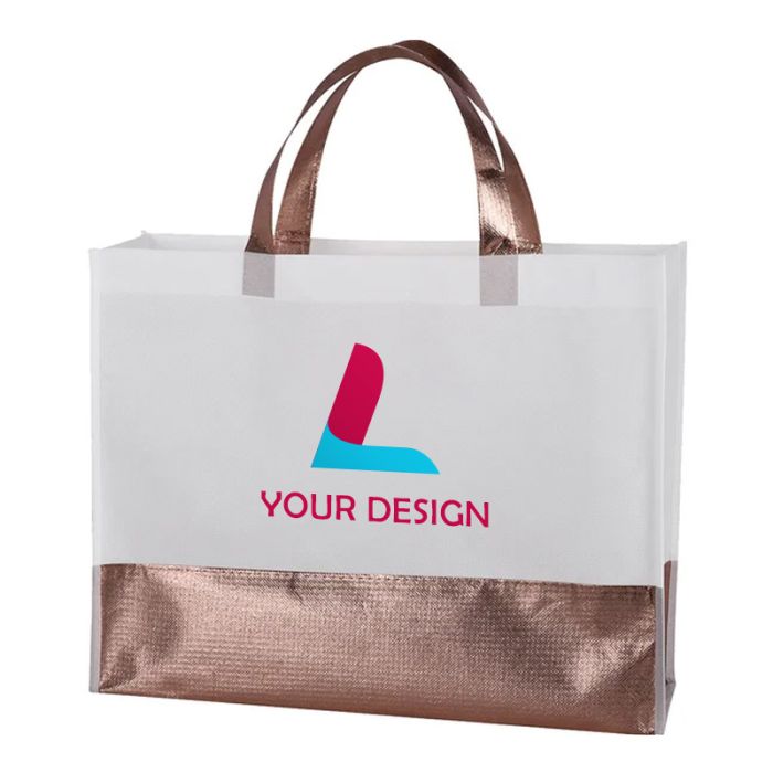 Custom Durable Metallic Accent Non-Woven Tote Bag 12"H x 15" W