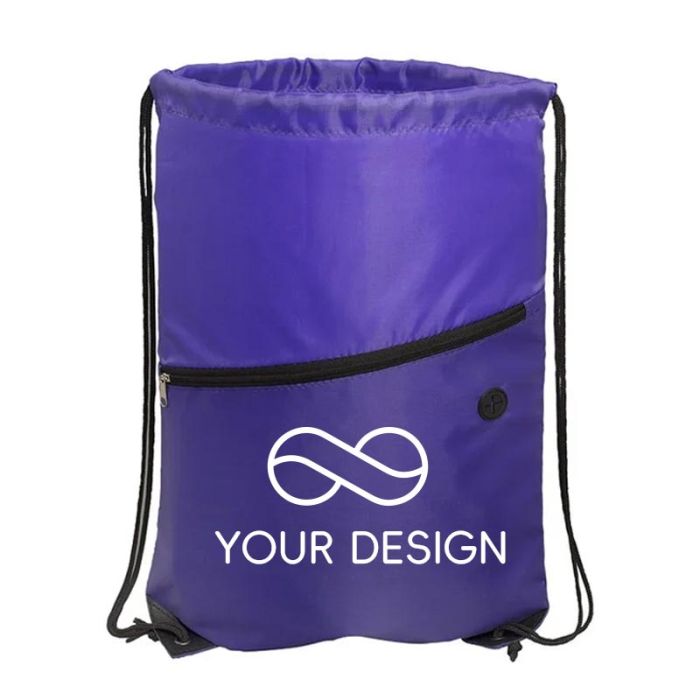 Custom Durable Polyester Incline Drawstring Backpack with Zipper 17.7"H x 12.6" W