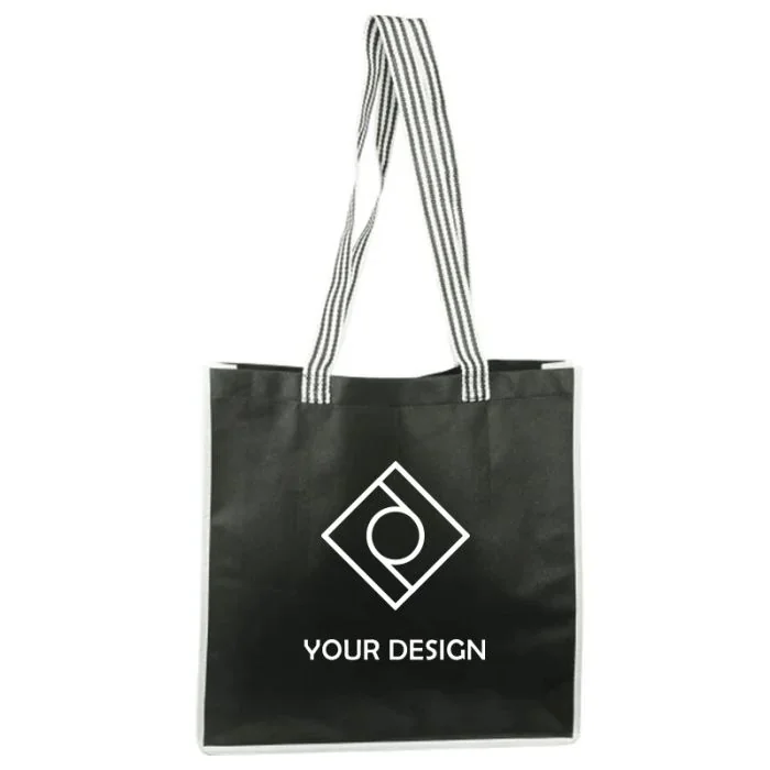 Custom Durable Polypropylene Tote Bag with Striped Terylene Handles 15"H x 15" W
