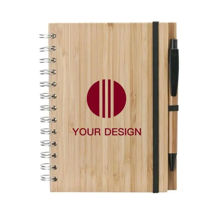 Custom Eco-Friendly Bamboo Notebook and Pen Set - 80 Lined Pages
