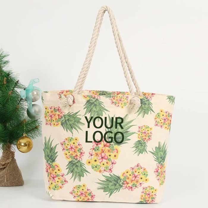 Custom Eco-friendly Canvsas Tote 6.14"W x 14.17"H Fashionable HandBag Shopping Bag with Rope Handles