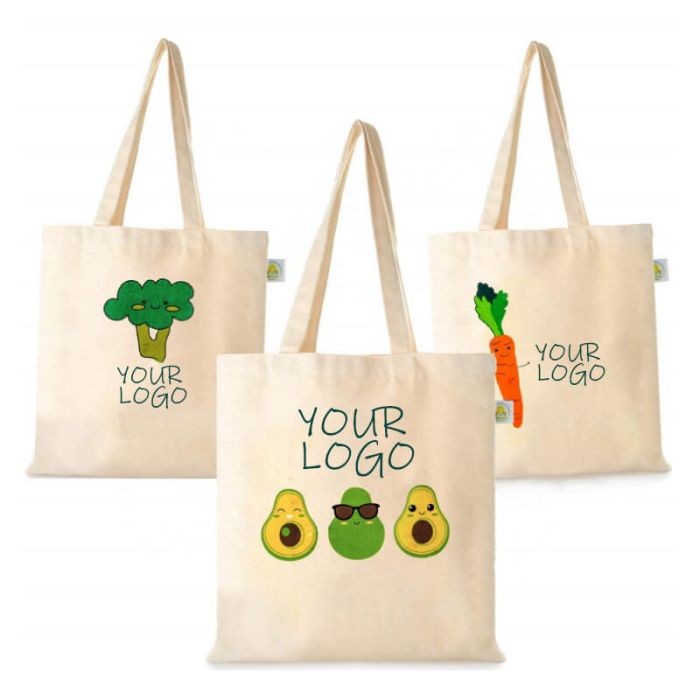 Custom Eco-friendly 14"W x 16"H Cotton Heavy Duty Shopping Tote Grocery Bag with Customized Pattern