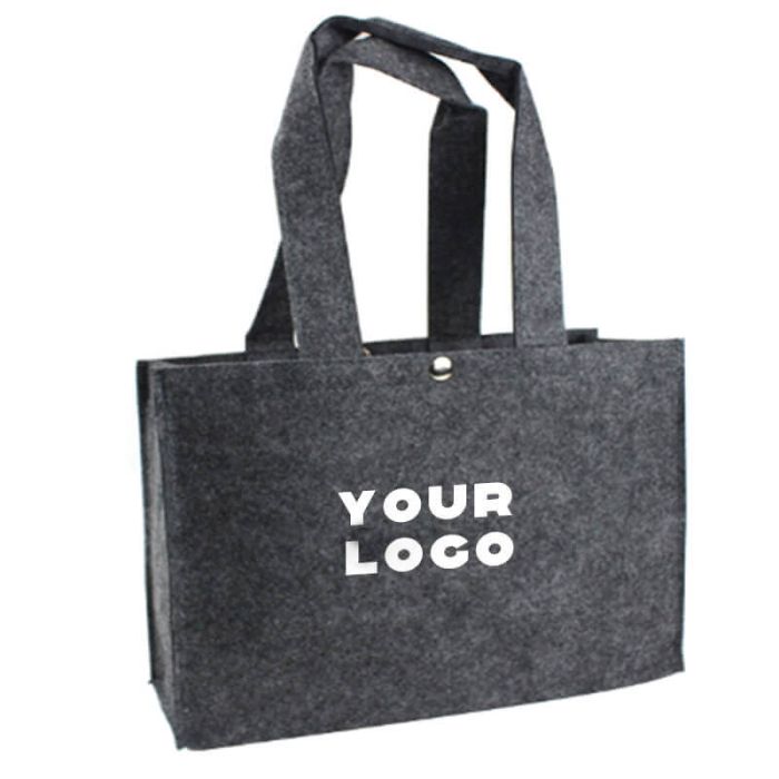 Custom Eco-Friendly Gray Reusable Felt Bag 23"W x 14"H Grocery Shopping Handbag Tote Bag