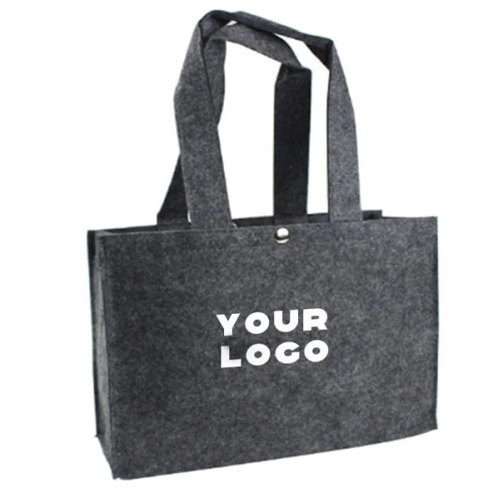 Custom Eco-Friendly Gray Reusable Felt Bag 23"W x 14"H Grocery Shopping Handbag Tote Bag
