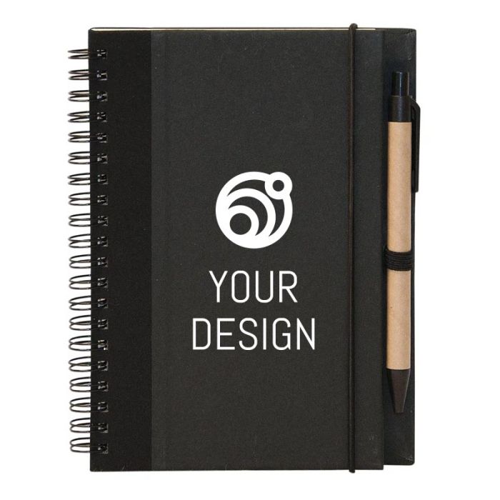 Custom Eco-Friendly Spiral Bound Recycled Cardboard Notebook with Elastic Closure and Pen