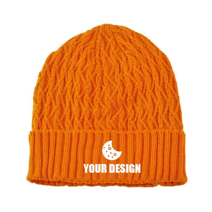 Custom Elegant Acrylic Knit Beanie with Pattern and fleece-lined