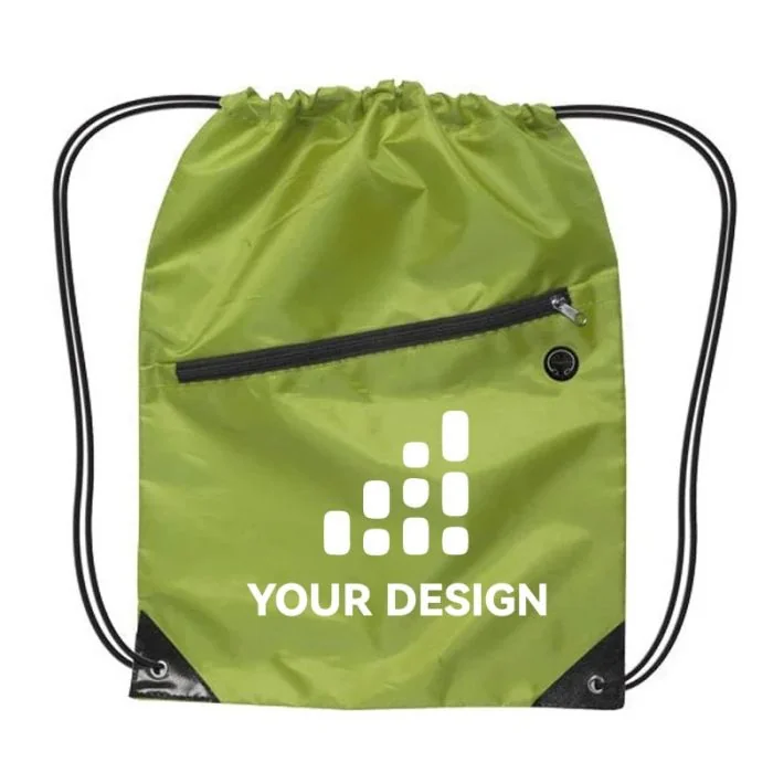 Custom Feature-Rich Drawstring Backpack with Zipper 17"H x 13" W