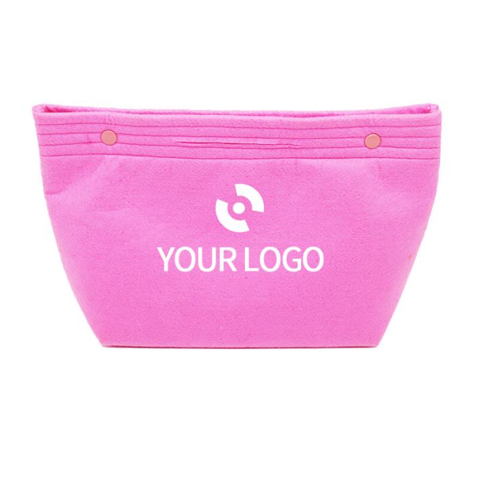 Custom Felt Handbag Insert Bag 11.81"W x 7.87"H with A Front Pocket Cosmetic Bag with Button Closure