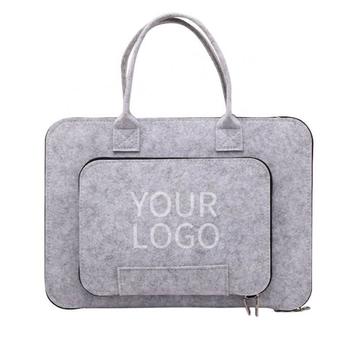 Custom 15 Inch Felt Laptop Bag Business Gift Dual Zippered Compartment Briefcase Computer Bags