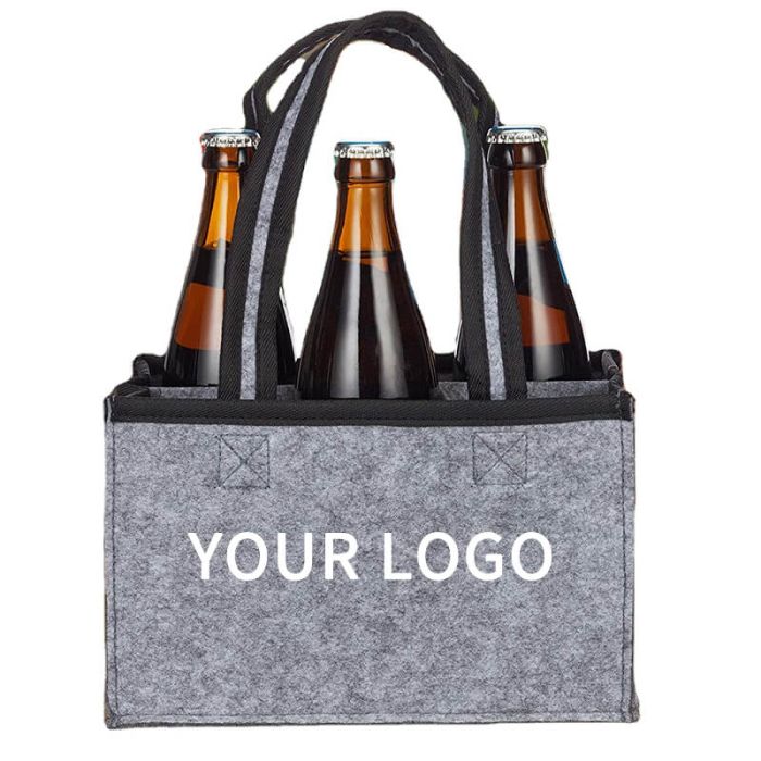 Custom Felt Wine Bag Recycled 6 Bottle Pack Bottle Carry Bag Grocery Shopping Bag