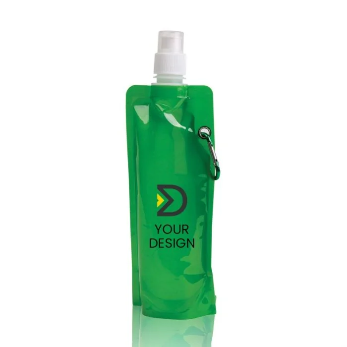 Custom Foldable PE Plastic Water Bottle with Carabiner Hook 18 oz. 
