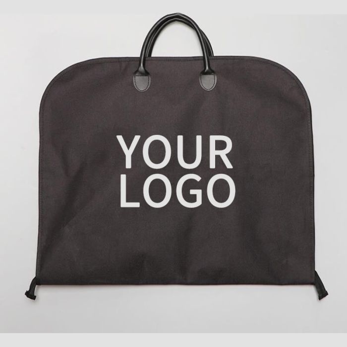 Custom Foldable Polyester Clothes Bag Suit Cover Zippered Garment Bag with PVC Pocket Handles