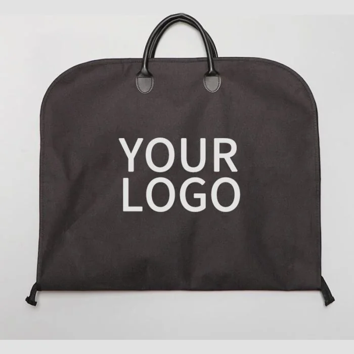 Folded polyester garment bag with two carry handles and a sample Your Logo print