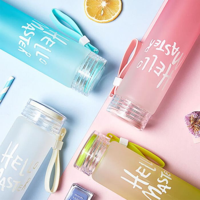 Custom Gradient Color Borosilicate Glass Water Bottle with Handle 400ml BPA Free Sports Bottles