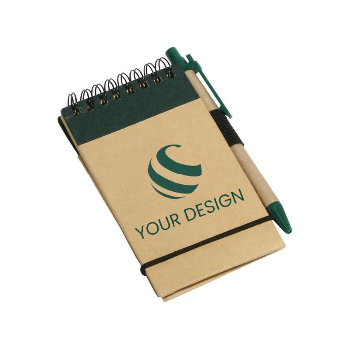 Custom Green Recycled Notepad and Pen Set with Pen Loop and Page Holder (5.38" H x 3.31" W)