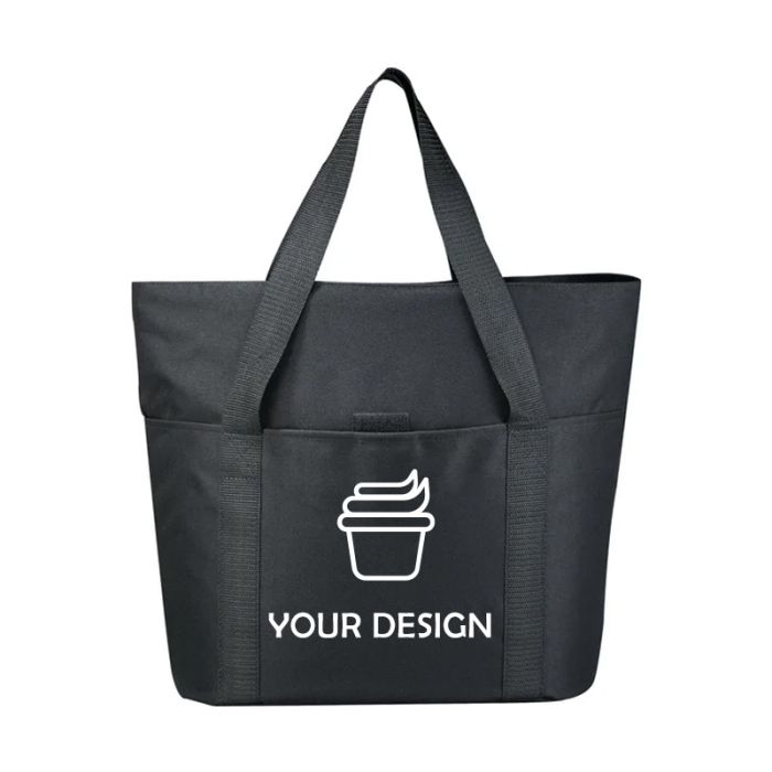 Custom Heavy Duty Zippered Polyester Canvas Tote Bag 15.5" H x 18.5" W