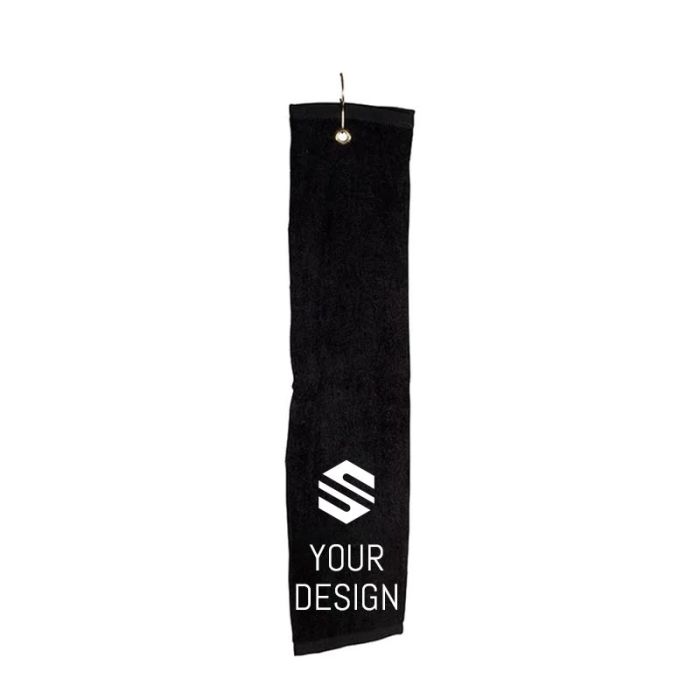 Custom Imprinted Tri-Fold Cotton Golf Towel with Metal Grommet and Hook 31.49" H x 11.8" W