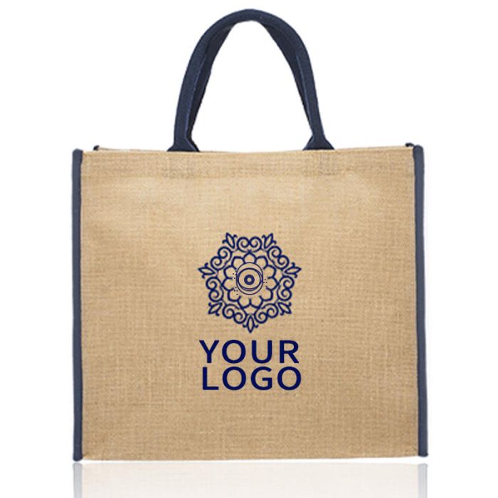 Custom Jute Handbag Lunch Bags 15W x 14H Shopping Tote for School Travel Picnic