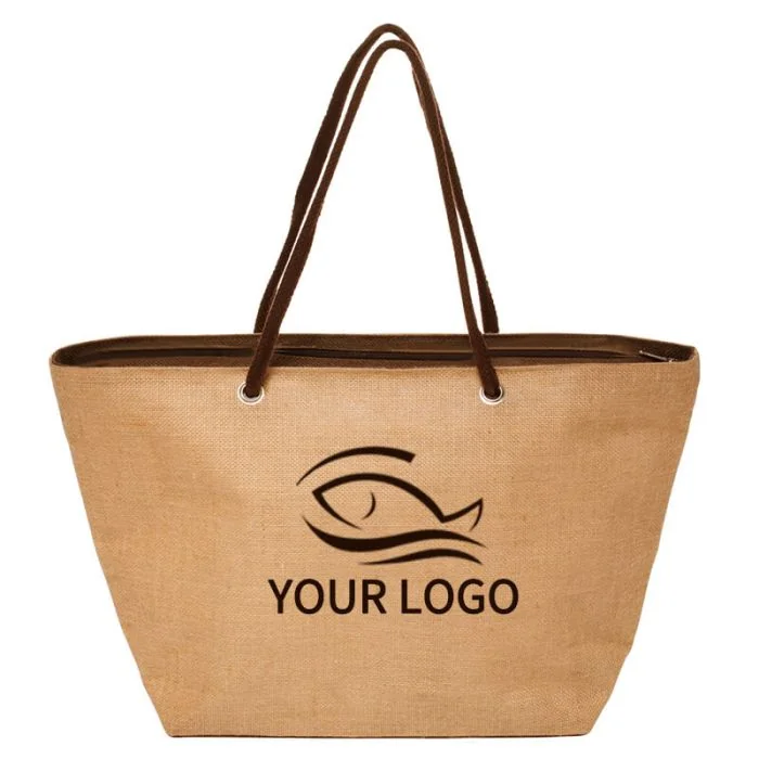 Custom Jute Shopping Tote 21W x 12H Grocery Bags Handbag for School Travel Picnic