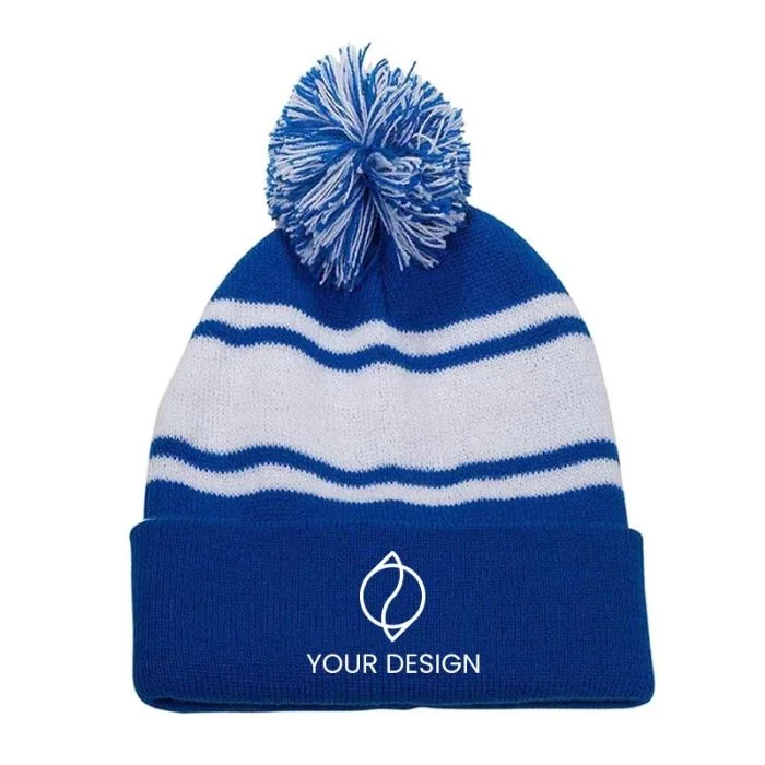 Custom Knit Beanie with Pom Pom - Warm Acrylic Winter Hat for Promotions