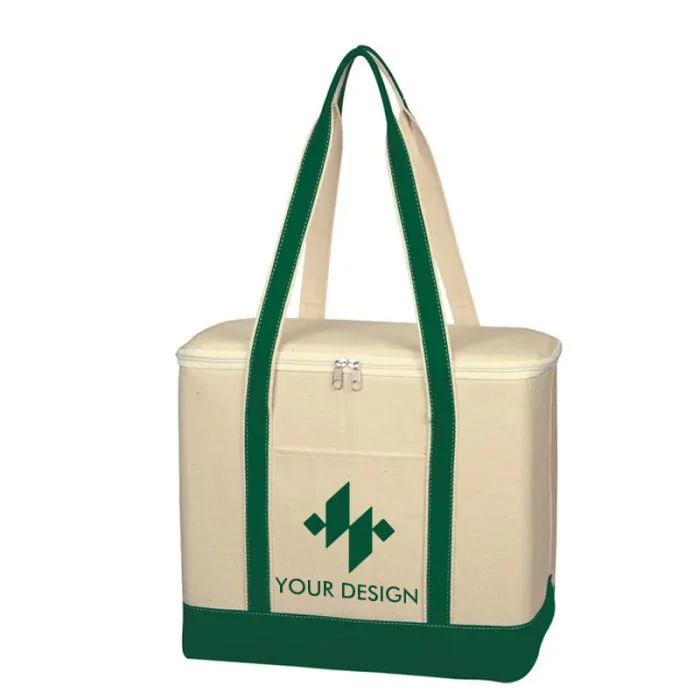 Custom Large Cotton Canvas Insulated Cooler Bag 13" H x 17" W x 8" D