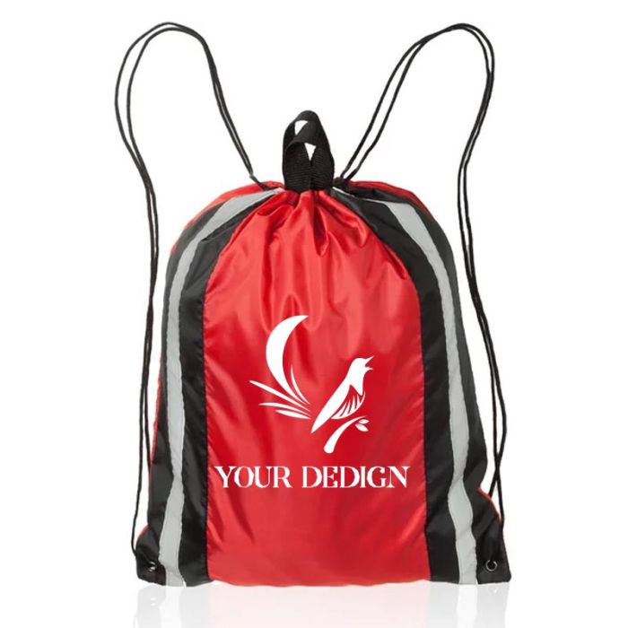 Custom Large Reflective Strips Drawstring Backpack 20"H x 15.75" W