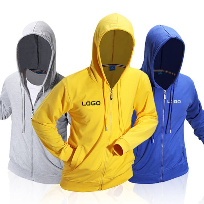 Custom Logo Drawstring Hooded Zippered Jacket Trendy Long Sleeve Unisex Sweatshirt