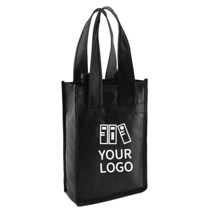 Custom Non-woven 7W x11H Wine Bag Shopping Merchandise Tote 2 Bottle Wines Beer Carrier