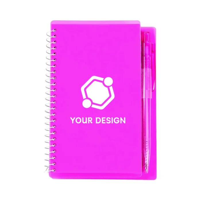 Custom Notebook and Pen Set with 60 Lined Pages and Colorful Plastic Cover