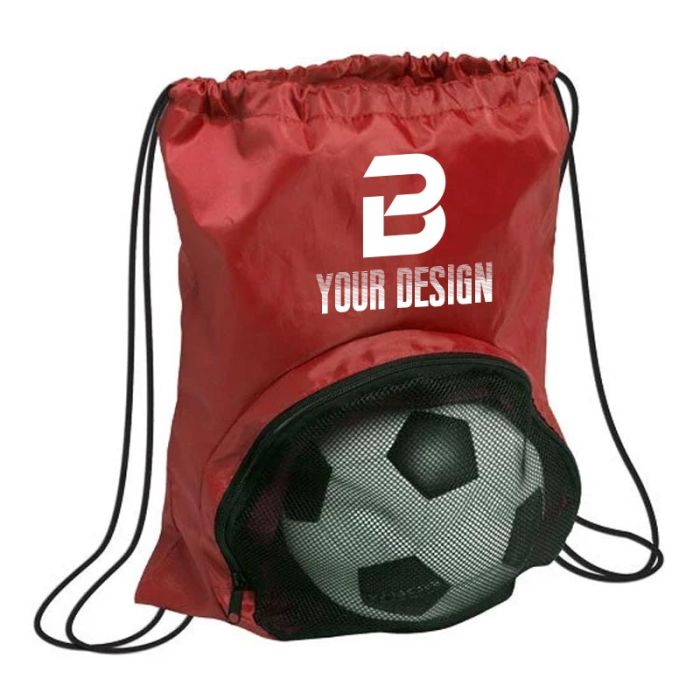 Custom Nylon Drawstring Backpack with Zippered Front Pocket 17.5"H x 14" W