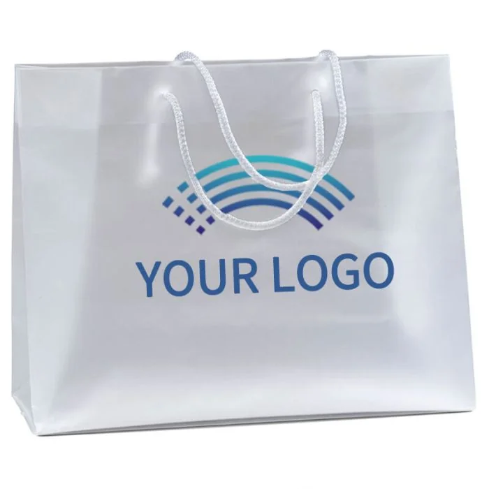 Custom Plastic Frosted Shopping Tote Bag Translucent Merchandise Retail Gift Bags 