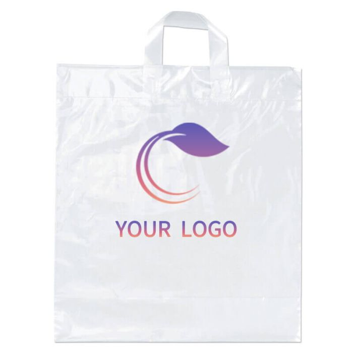 Custom Plastic 16W x 18H Shopping Tote Bag Merchandise Retail Gift Bags with Soft Loop
