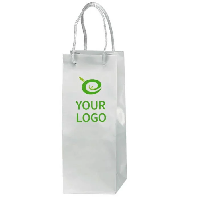 Custom Recyclable Kraft Paper Bags 5.25 x 3.25 x 13 inch Long Gift Tote Wine Shopping Bag