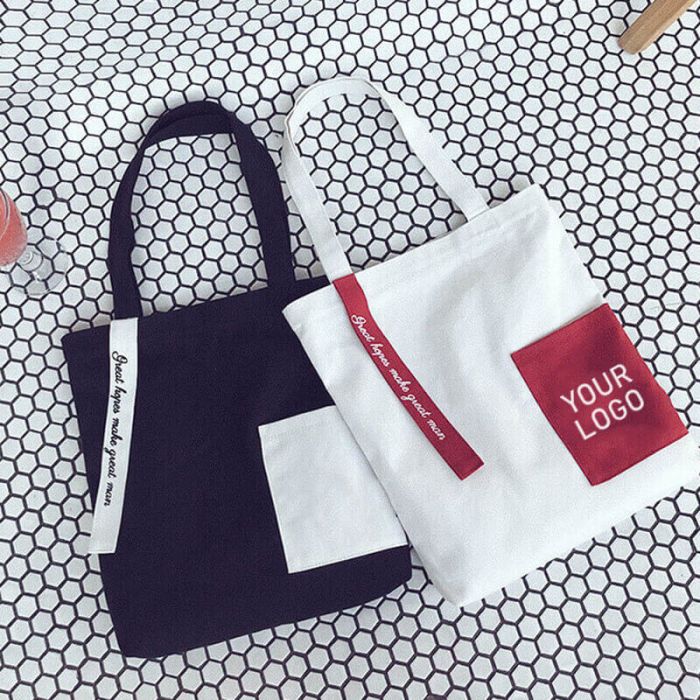 Custom Recycled Cotton 11.81"W x 13.78"H Promotional Bag Grocery Totes for Office School Travel