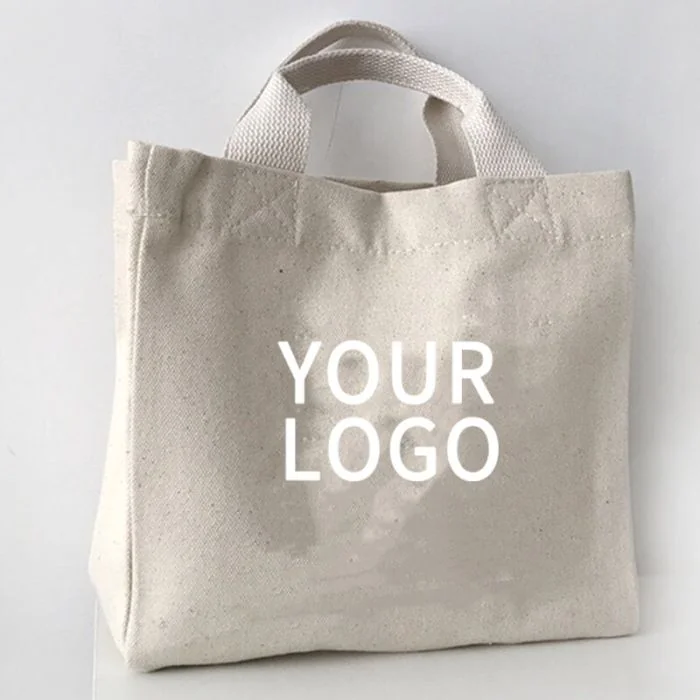 Custom Reusable Eco-friendly Cotton 7.87"W x 7.48"H Canvas Shopping Bag Grocery Tote for Lunch Gift Snacks Candy