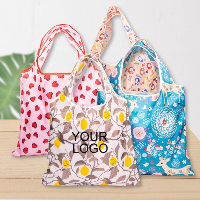 Custom Reusable Recycled 17.32" x 15.75" Polyester Fabric Foldable Shopping Cloth Grocery Bag