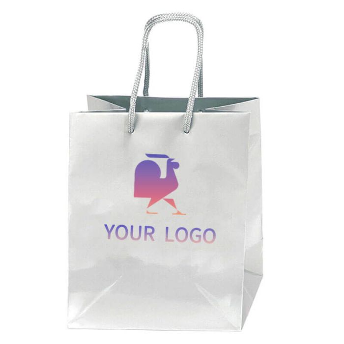 Custom Reusable shopping Bags 7.75W x 9.75H x 4.75 Gloss Gift Bag Retail Tote  with Handle