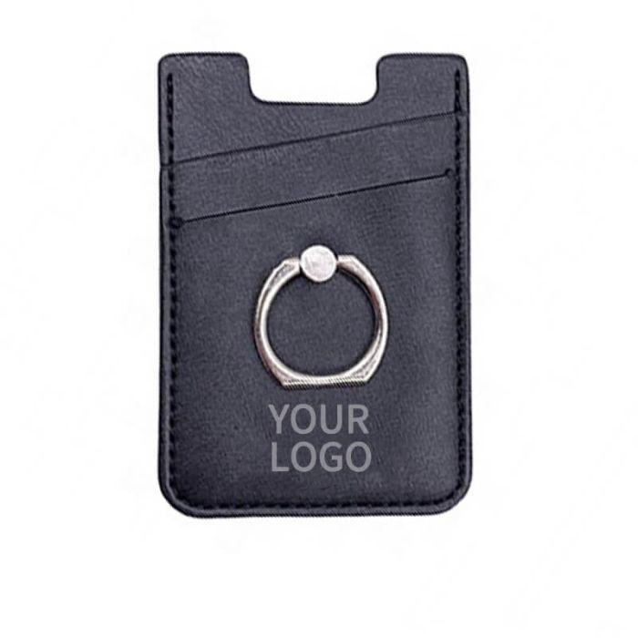 Custom PU Leather Cell Phone Card Holder with Ring Stand Stick on Wallet Cardholder