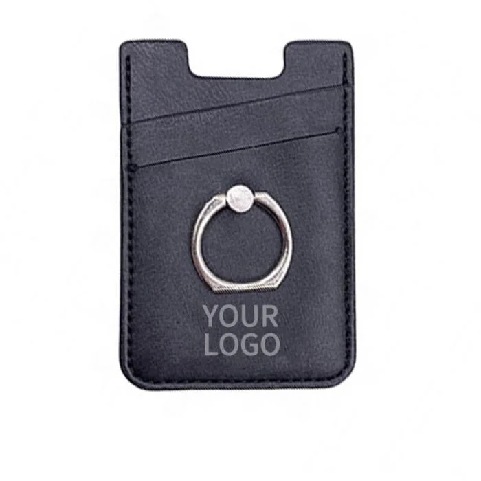 Custom PU Leather Cell Phone Card Holder with Ring Stand Stick on Wallet Cardholder