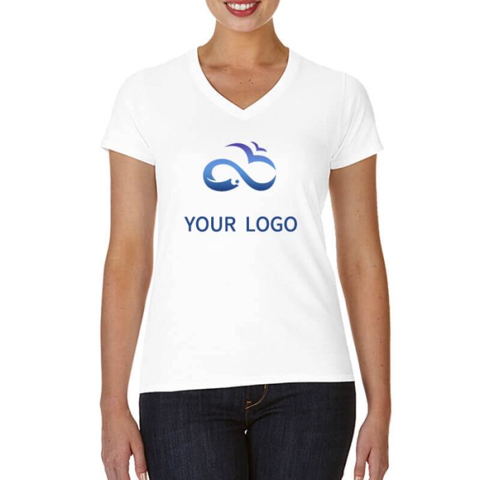 Custom Slim Fit Cotton Short Sleeve V-neck T-Shirt Top Round Neck Tee Shirt Blouse For Women