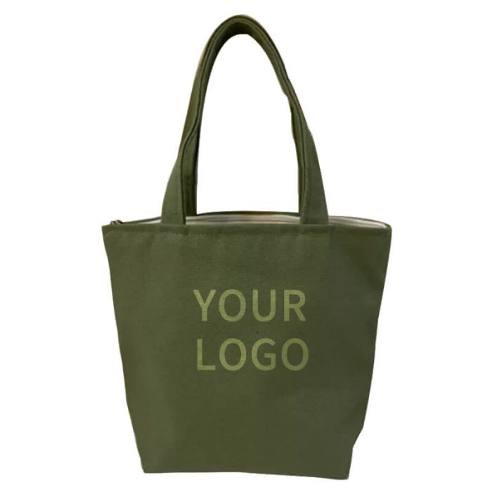 Custom Small Zippered Cotton 10.24"W x 9.06"H Tote Reusable Grocery Shopping Bag for Gift Toy Snack Promotion