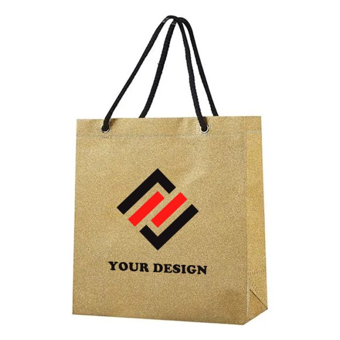 Custom Sparkling Reusable Glitter Tote Bag with Rope Handle 10" H x 9" W