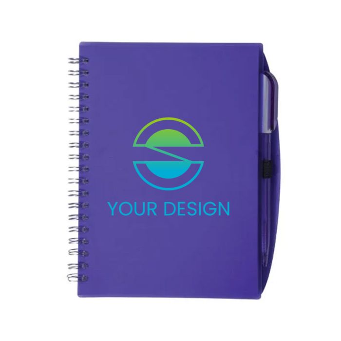 Custom Spiral Notebook with Pen - Translucent Cover, Color-Matching Pen Included 