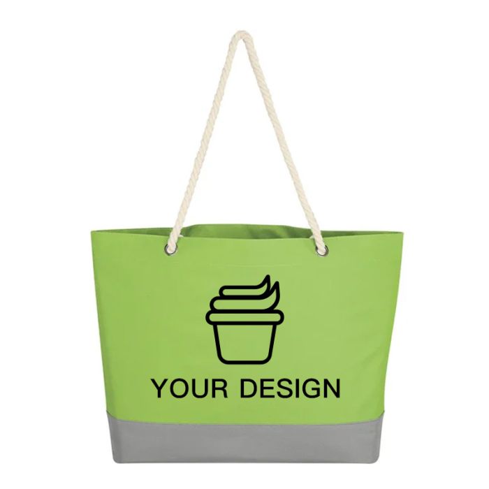 Custom Stylish Polyester Tote Bag with Cotton Rope Handles 14" H x 15.5" W