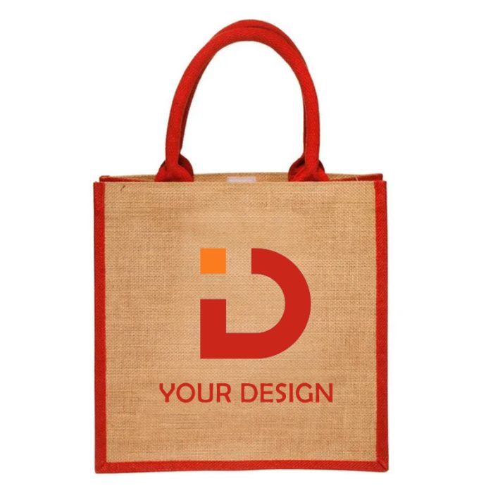 Custom Stylish Rope Handle Jute Tote Bag 12"H x 12" W
