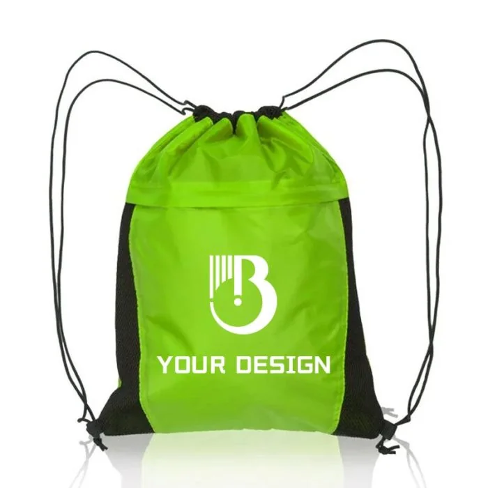 Custom Stylish Two-Tone Mesh Accent Drawstring Backpack 17.7"H x 14.75" W