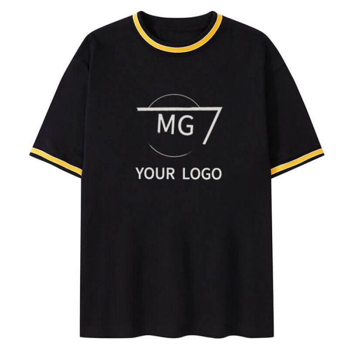 Custom Summer Cotton Crewneck Short Sleeve T-shirt Workout Tee Shirt with Color Block Collar and Cuffs